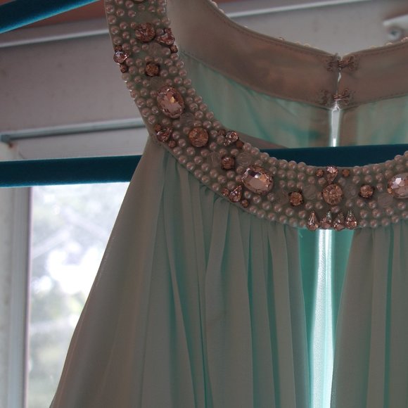 Donna Morgan Green Teal Sheer Gown - Picture 15 of 16